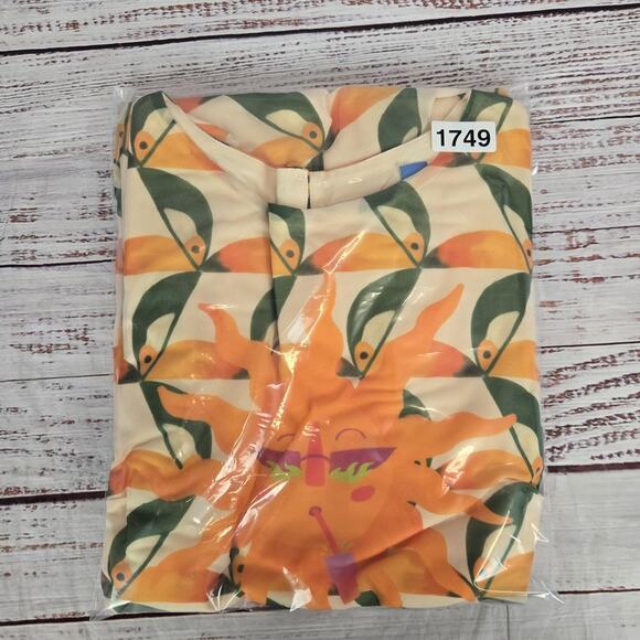 Farm Rio Mesh Midi Dress S Yellow Green Orange Sun Print Pockets Ruch Slits Line - Picture 16 of 16